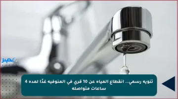 تنويه رسمي.. انقطاع المياه عن 10 قرى في المنوفية غدًا لمدة 4 ساعات متواصلة